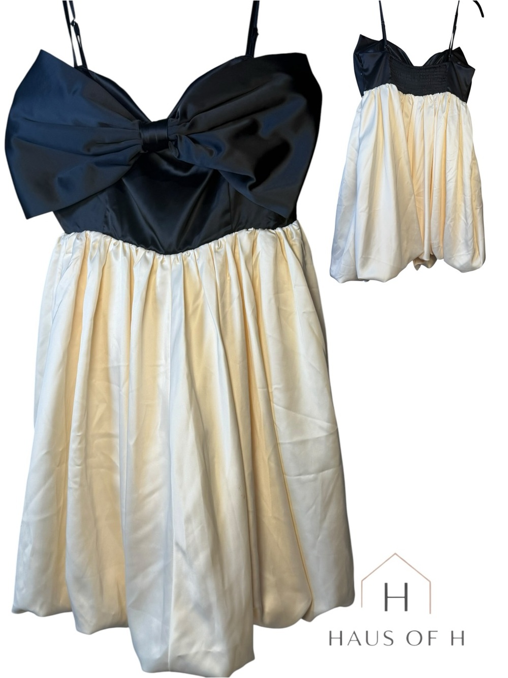 Fab’rik Black Bow Bust Ivory Bubble Skirt Dress Size S